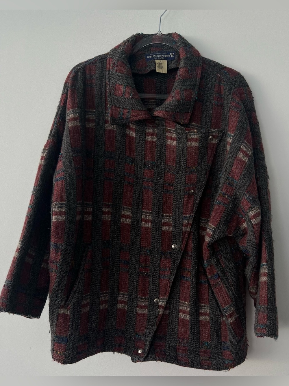vintage 90s Club Méditerranée plaid asymmetrical wool jacket size S